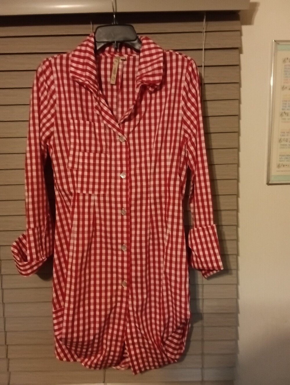 Comfy USA Red & White Gingham Tunic Button-Down